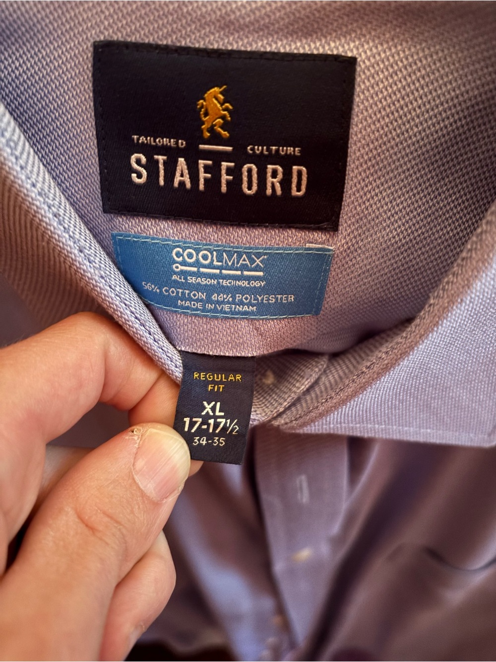 Stafford Men’s Dress Shirt in Lavender Blue 17/17.5 Neck and 34/35 Sleeve